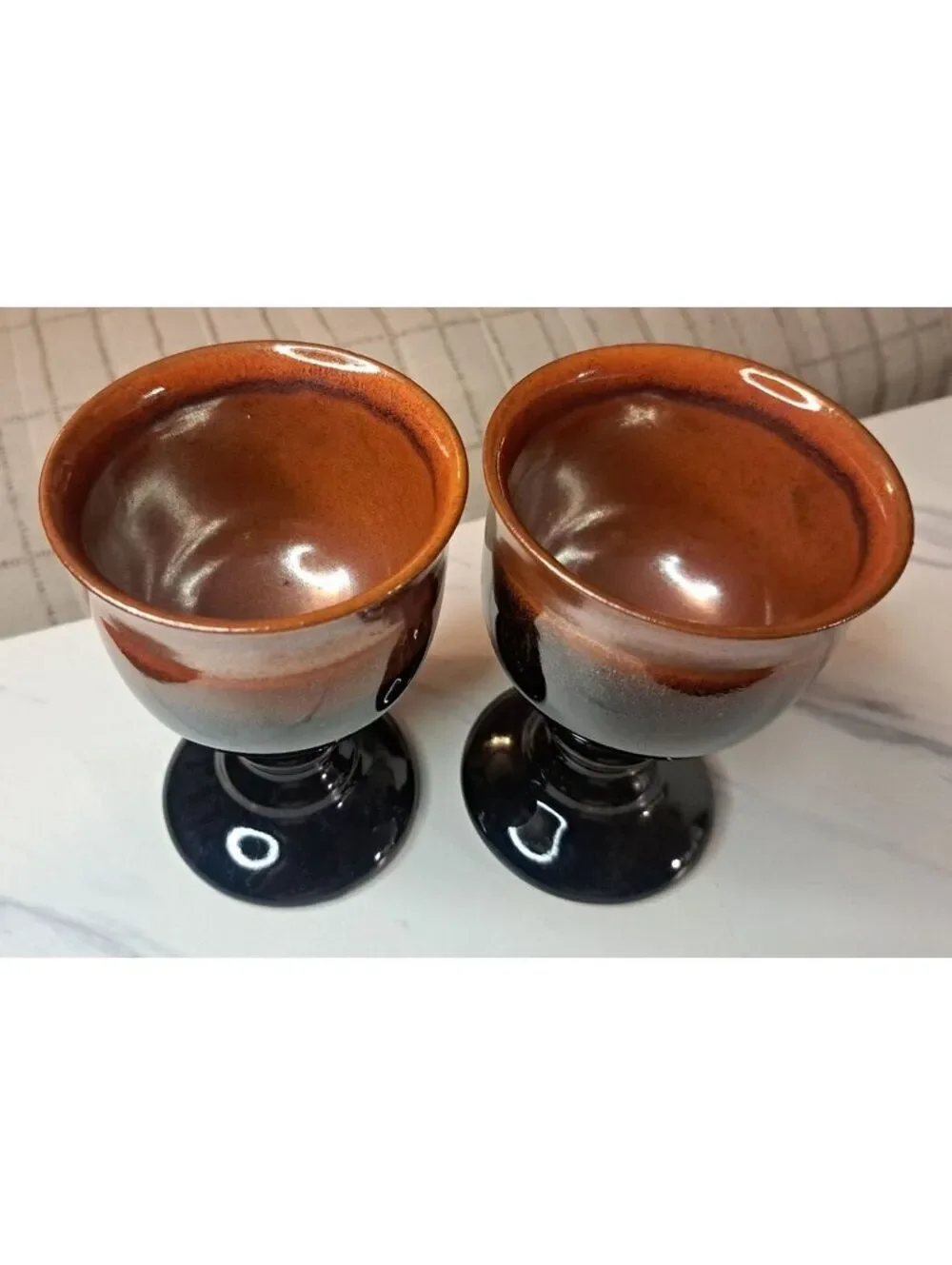 Vintage Set of 2 Mid-Century Japanese Otagiri Stoneware Wine Goblets